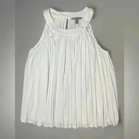 Cable & Gauge White Pleated Sleeveless Top Dressy Round Neck Size L Large Lovely - Picture 5 of 6